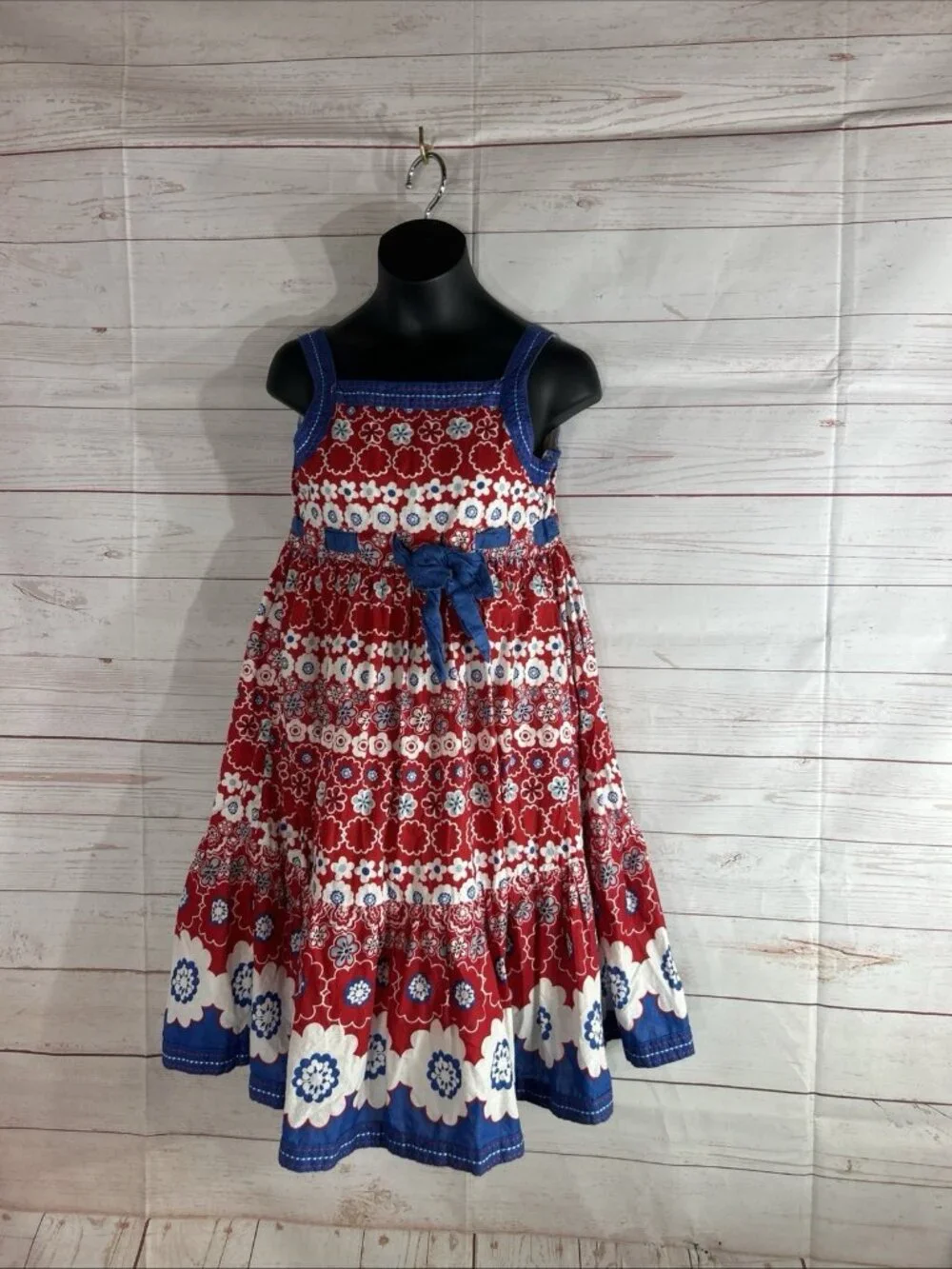 The Children's Place Dress Girls Size 10 Red White Blue Floral Sleeveless Lined